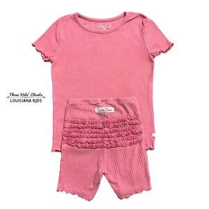 RuffleButts 6Y Pink Ribbed Ruffles Pajamas Set